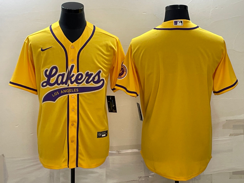 Men's Blank Yellow Los Angeles Lakers Cool Base Stitched Baseball Jersey